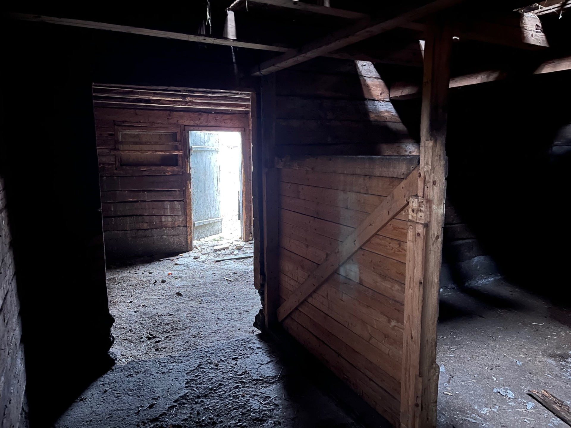 Aitan katto on osin romahtanut, mutta hirsikehikko on lähes "priimaa". 15.12.2025