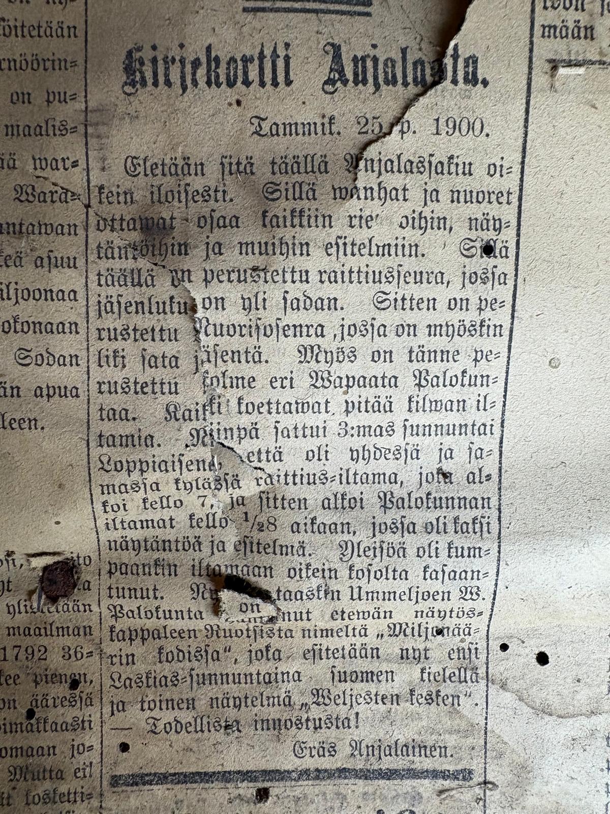 18.1.2026 Päärakennuksen seinät kertovat tarinaa. 125 vuotta sitten Anjalassa vietettiin raittiusiltamaa…