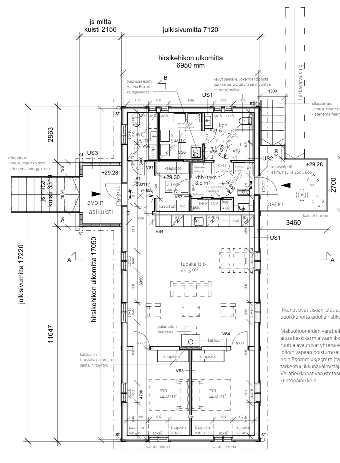 Pihkalan pohjapiirros 128,5 m2 (kem)